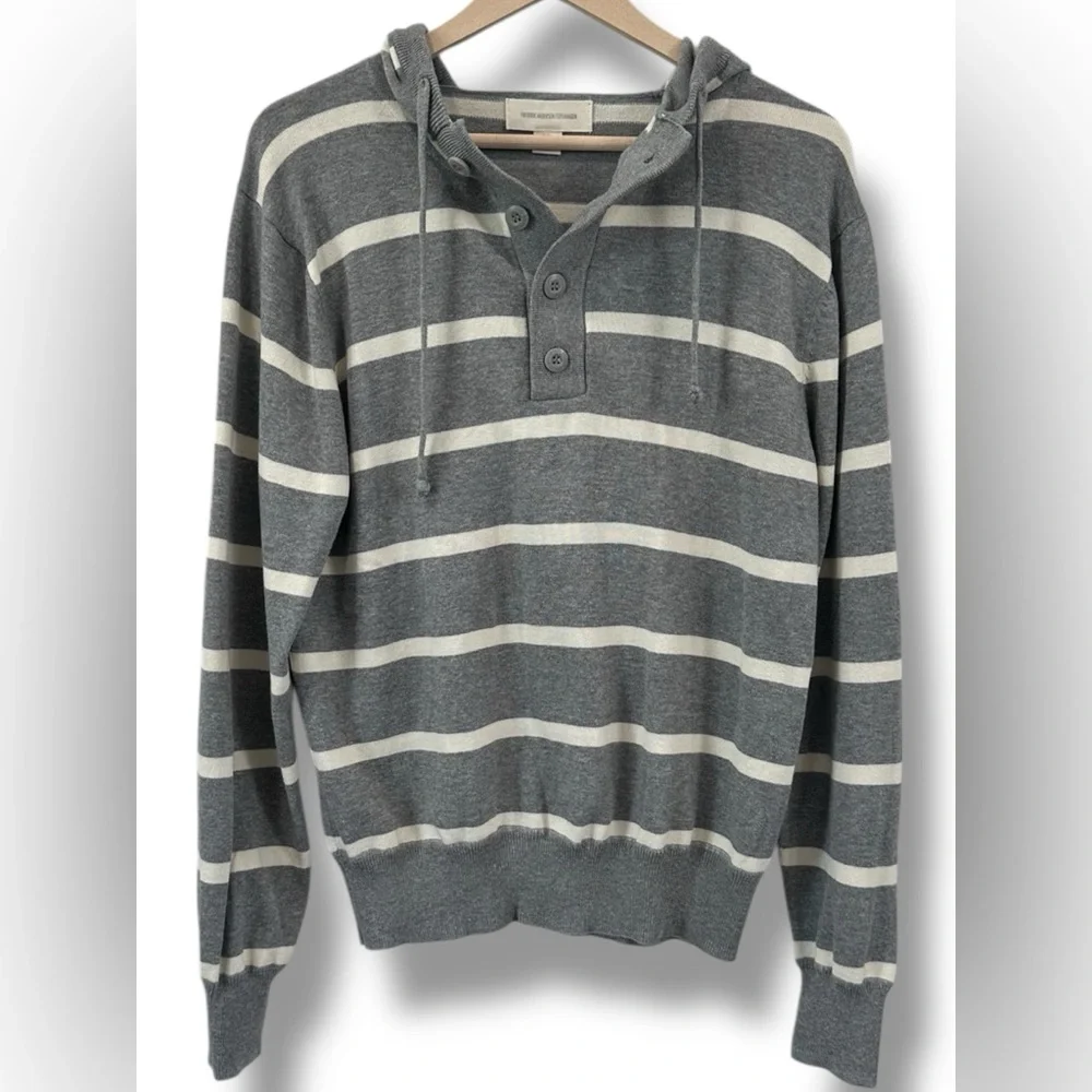 Frederik Anderson Copenhagen Men’s Grey Striped Cotton Nautical Button Sweater M